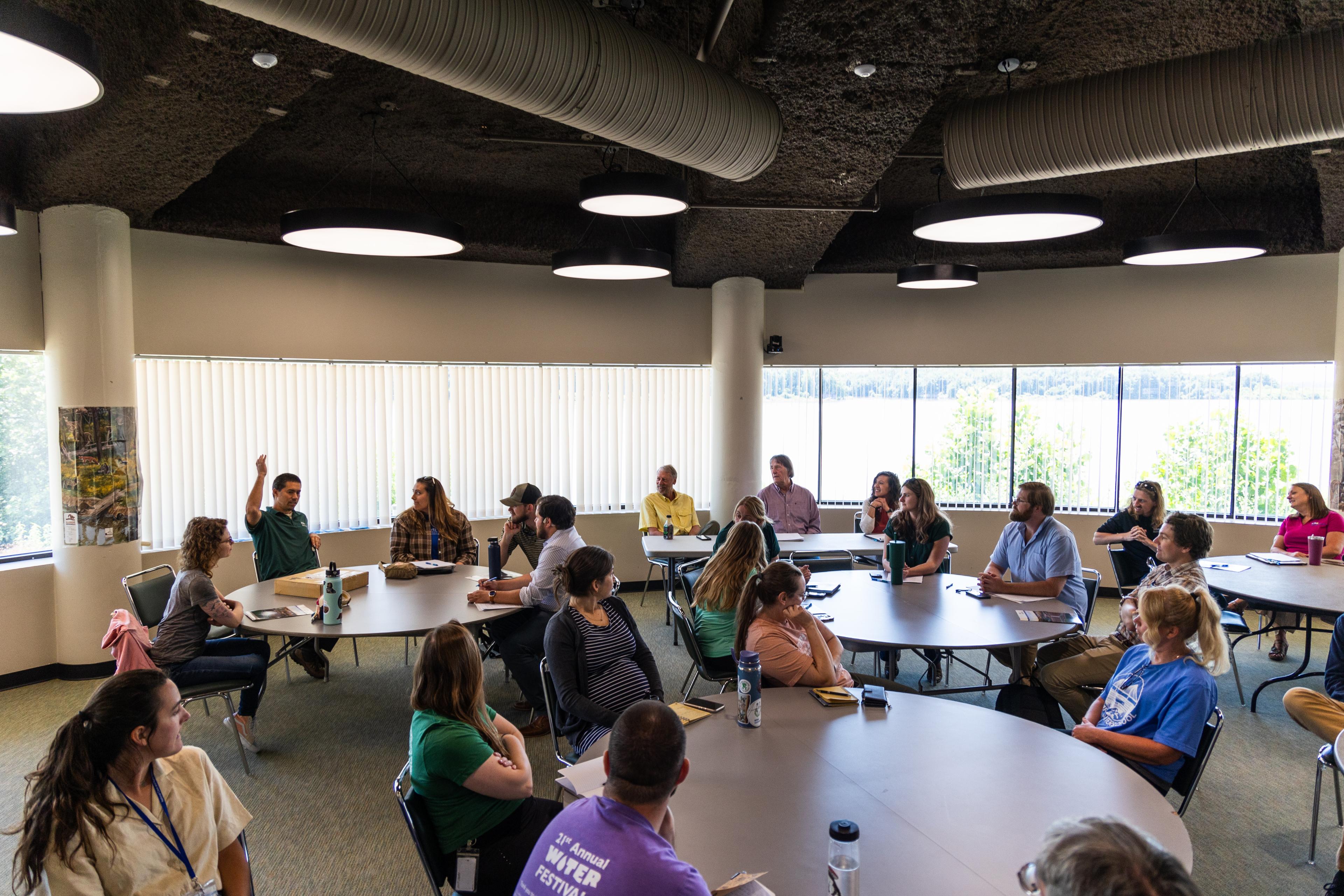 A photo of people concerned about water quality meeting in the NGRREC conference room.