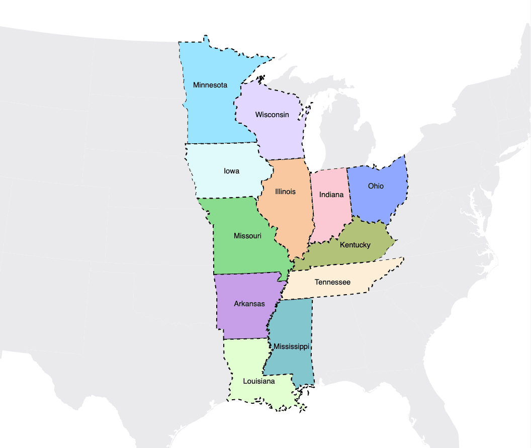 Dashboard 2: Interactive State Tracker Dashboard for the 12 Hypoxia Task Force states detailing their nutrient loss reduction strategies and data.
